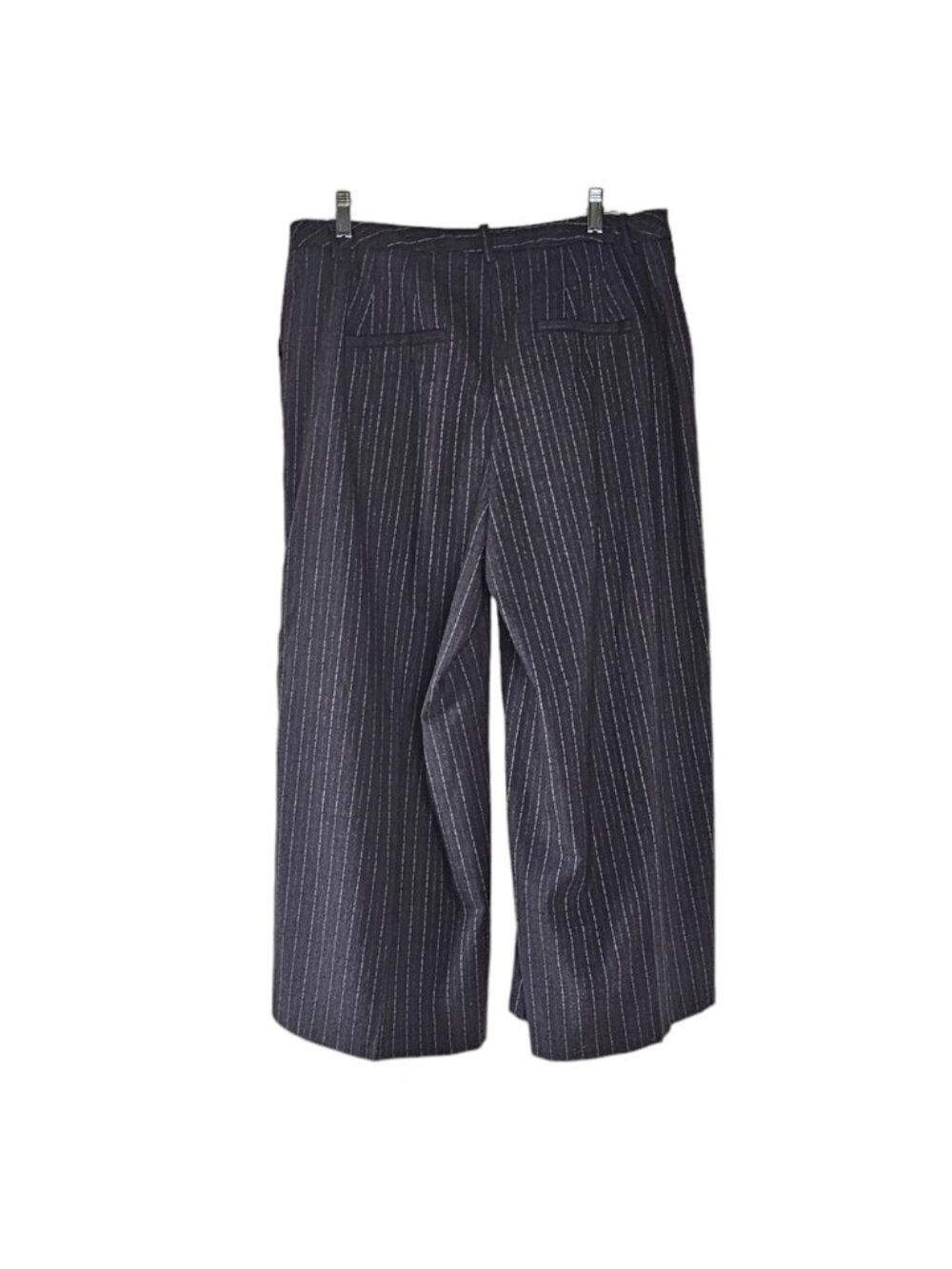 black with metallic pinstripe high waisted wide leg crop dress pants - Picture 2 of 7